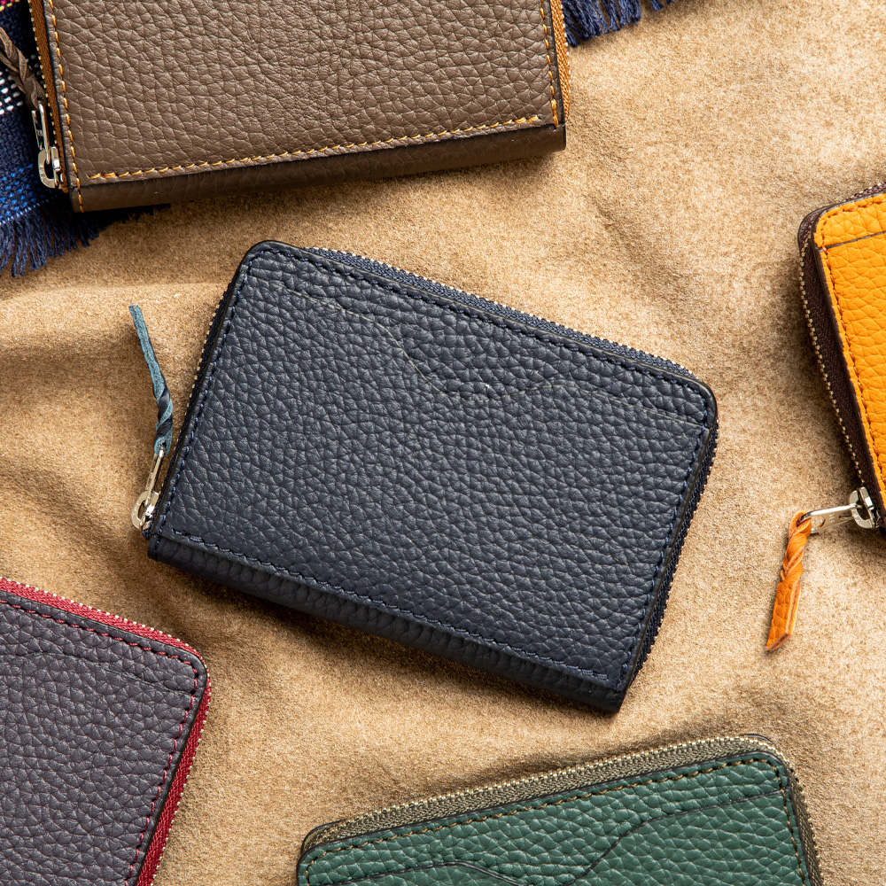 角型コインケース 外ポケ付き シュリンク型押し