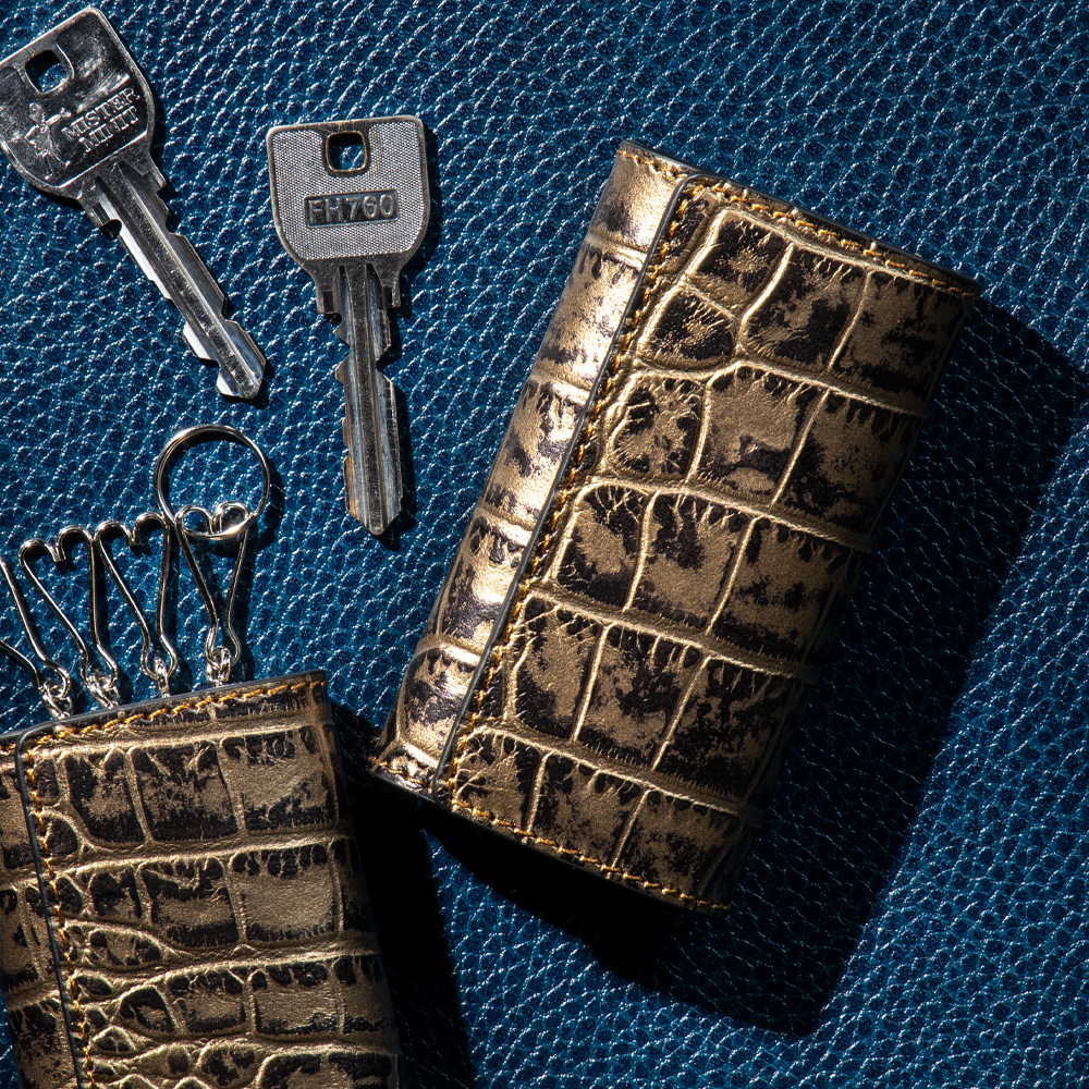 【限定】キーケース Mサイズ クロコ型押しゴールド