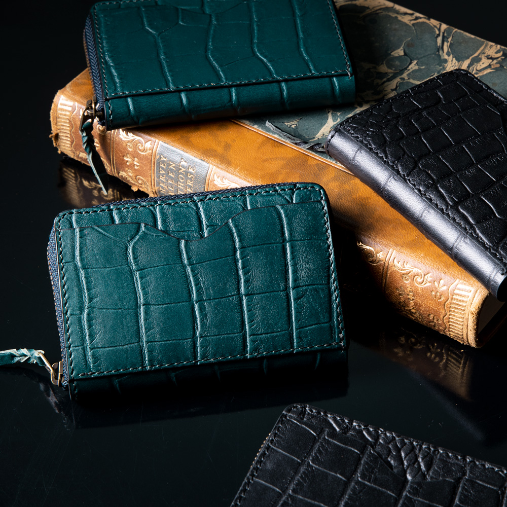 角型コインケース 外ポケ付き マットクロコ