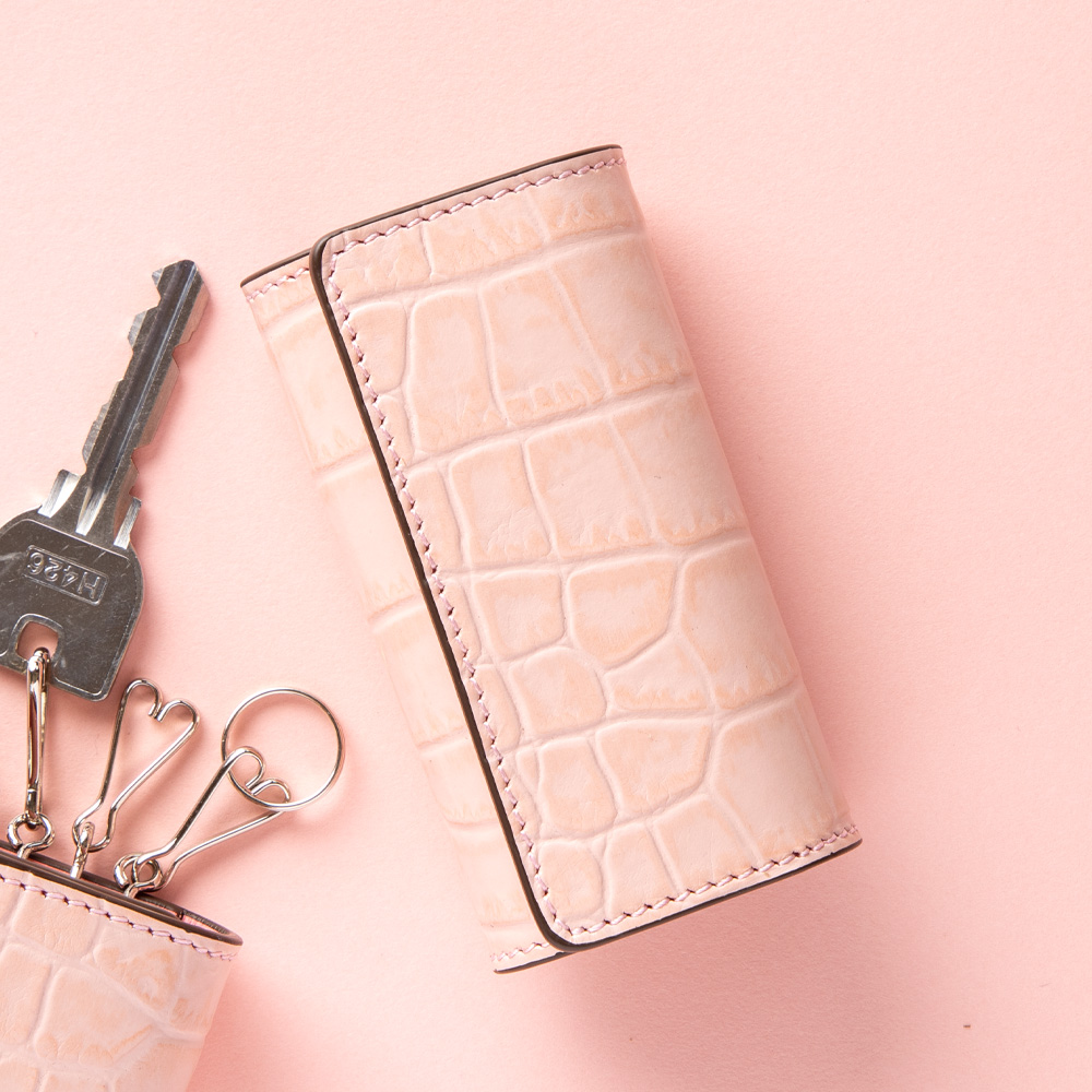 キーケース Mサイズ クロコ型押しベビーピンク